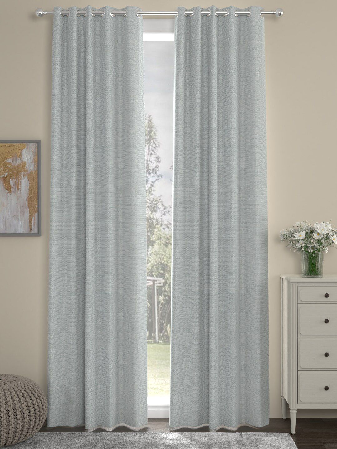 ROSARA HOME Set of 2 Grey Self Design Long Door Curtains Price in India