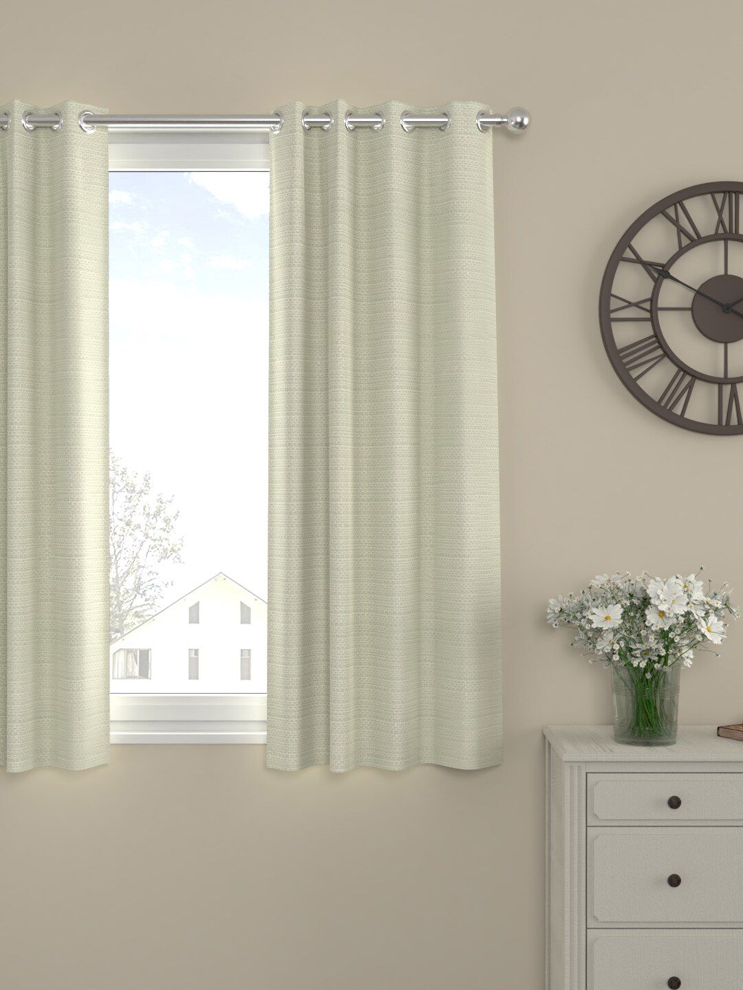 ROSARA HOME Cream Coloured Solid Window Curtain Price in India