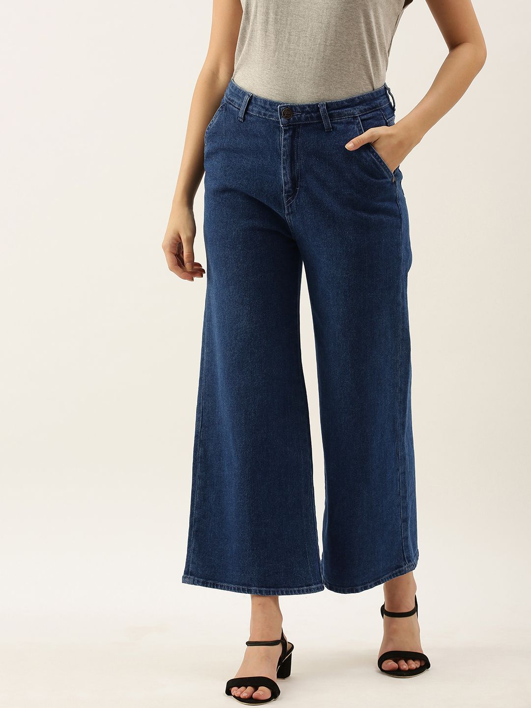 all about you Women Blue Flared High-Rise Stretchable Cropped Jeans Price in India