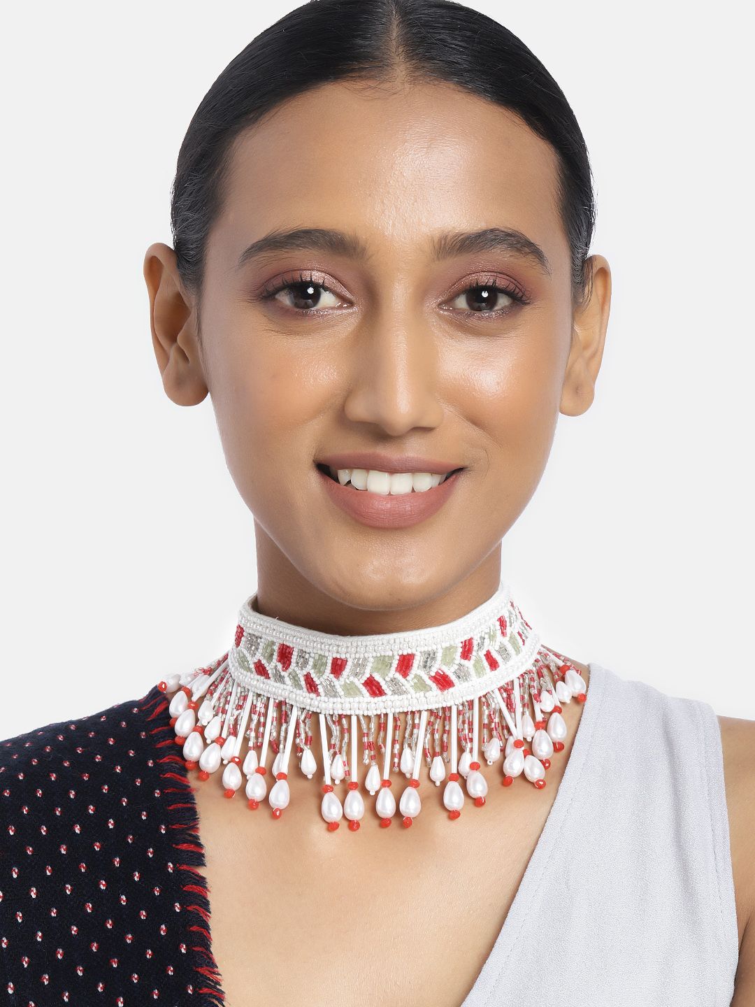 justpeachy White & Red Beaded Necklace Price in India