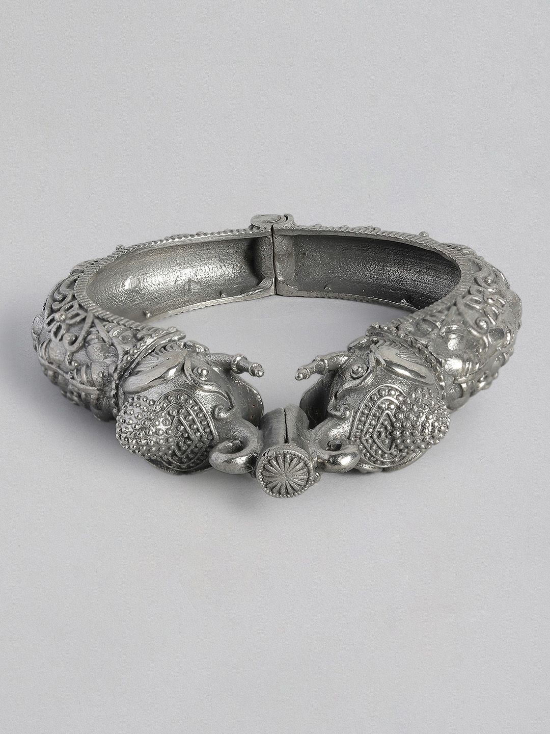 justpeachy Oxidized Silver-Plated Kada Bracelet Price in India
