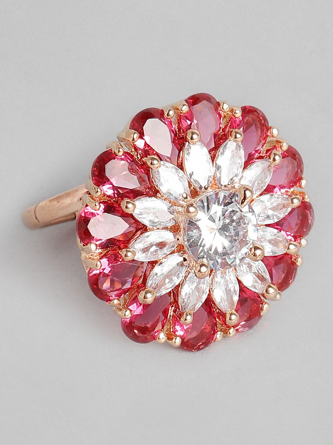 justpeachy Red Gold-Plated AD Studded Finger Ring Price in India