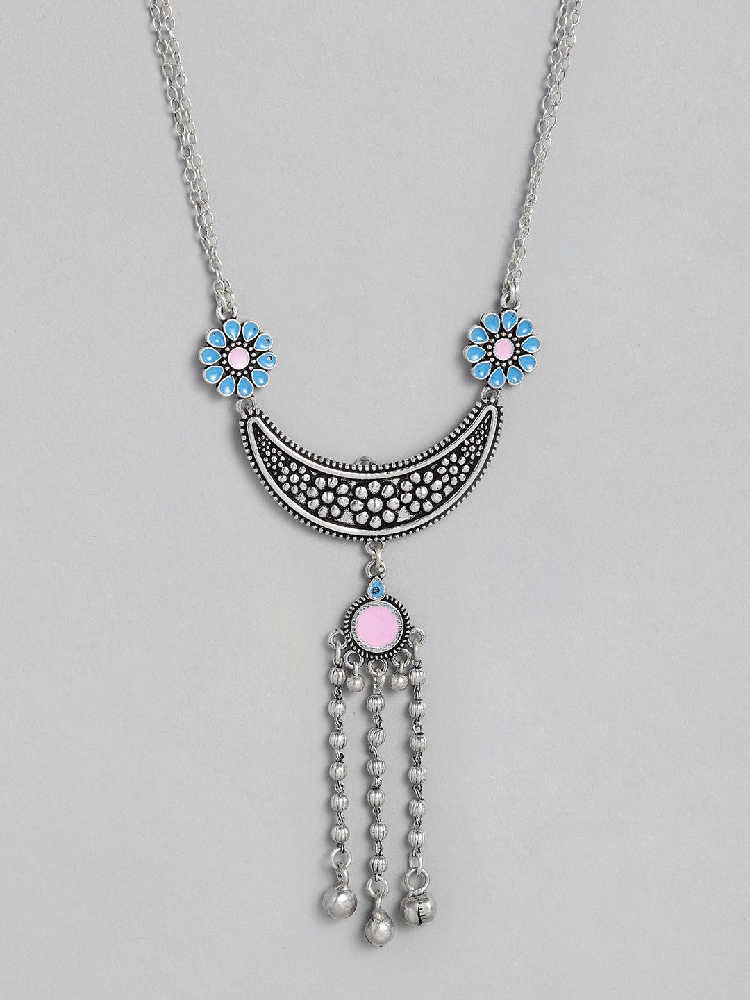 justpeachy Oxidised Silver-Plated Necklace Price in India
