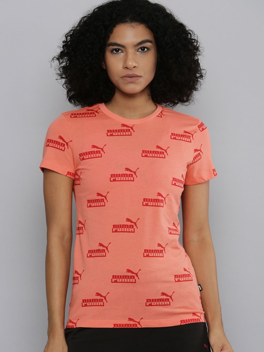 Puma Women Peach-Coloured & Red Brand Logo Printed T-shirt Price in India