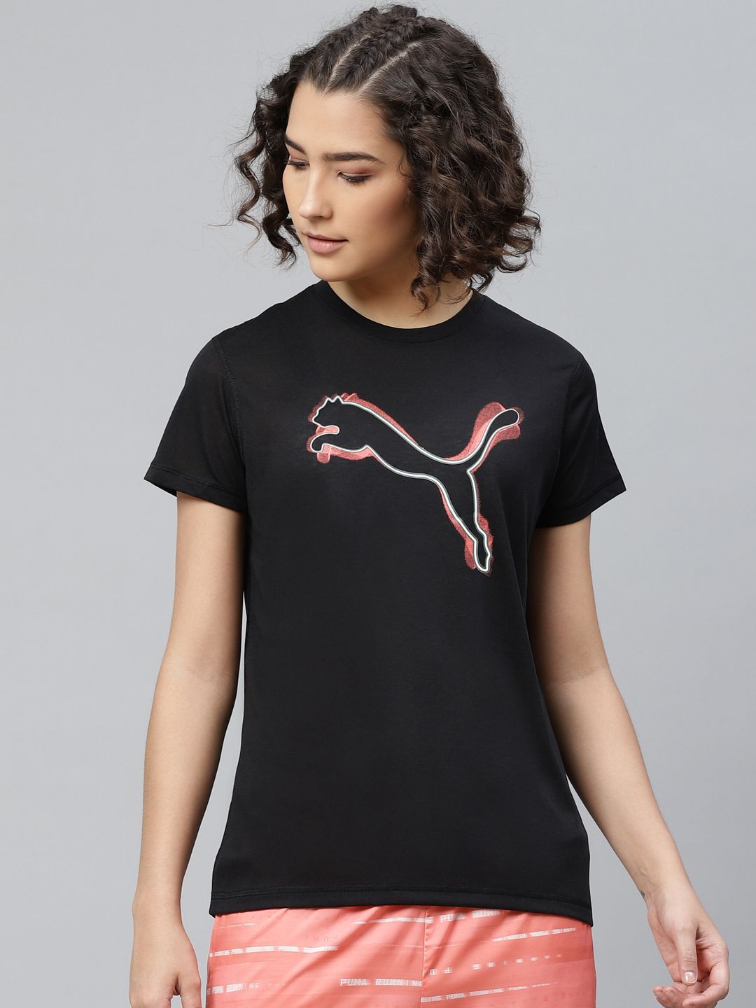 Puma Women Black Performance Branded Printed Round Neck Training T-shirt Price in India