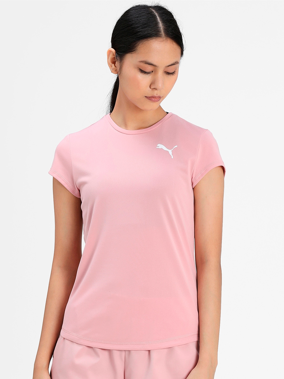 Puma Women Pink Solid Round Neck Active T-shirt Price in India
