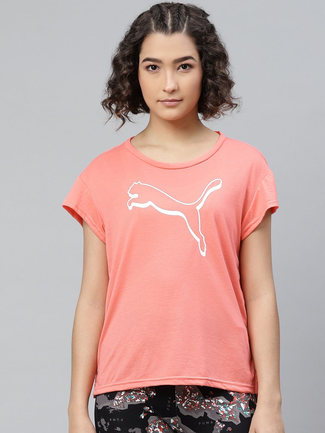 Puma Women Peach-Coloured & White Printed Round Neck T-shirt Price in India