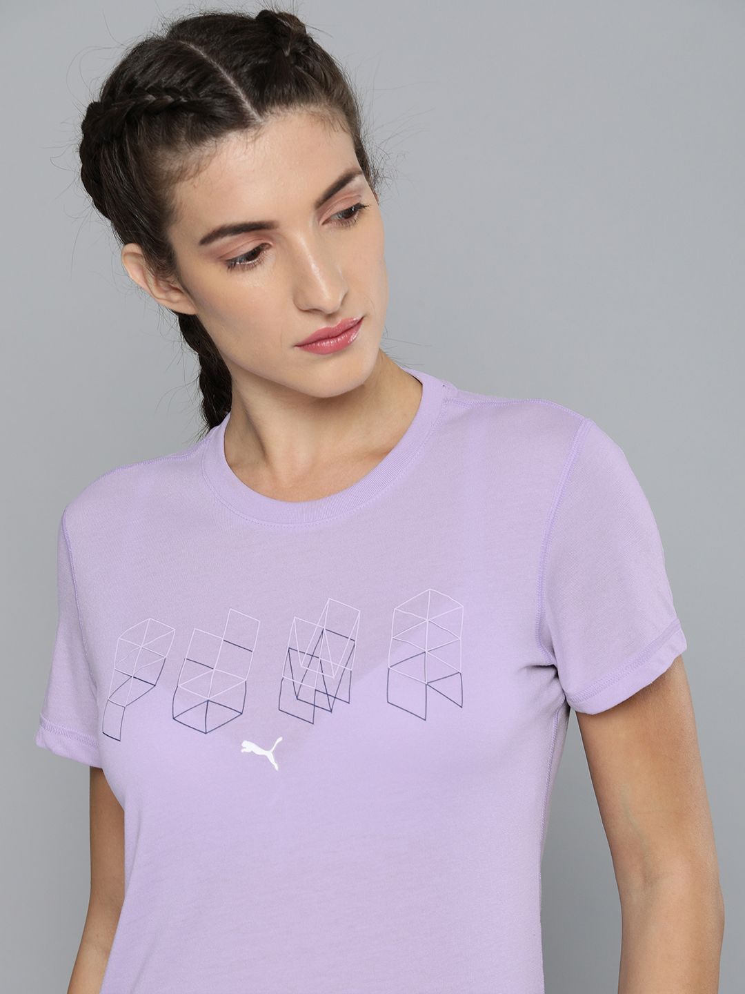 Puma Women Lavender Printed dryCELL Performance Branded T-shirt Price in India