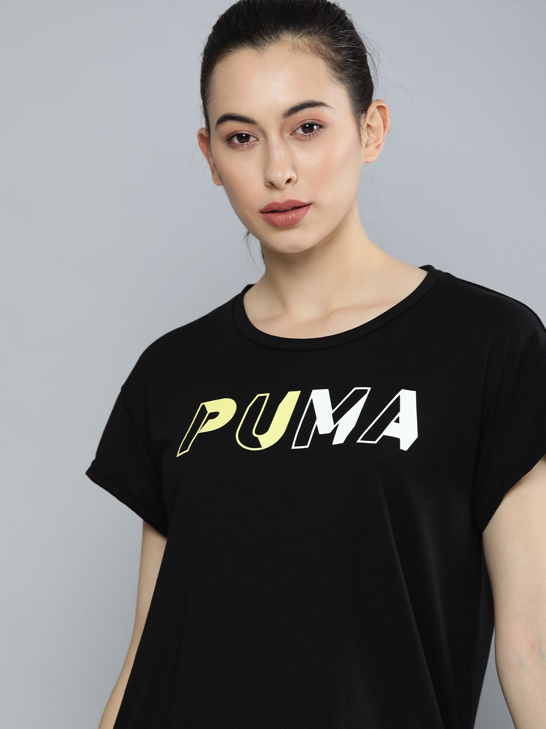 Puma Women Black Printed Round Neck T-shirt Price in India
