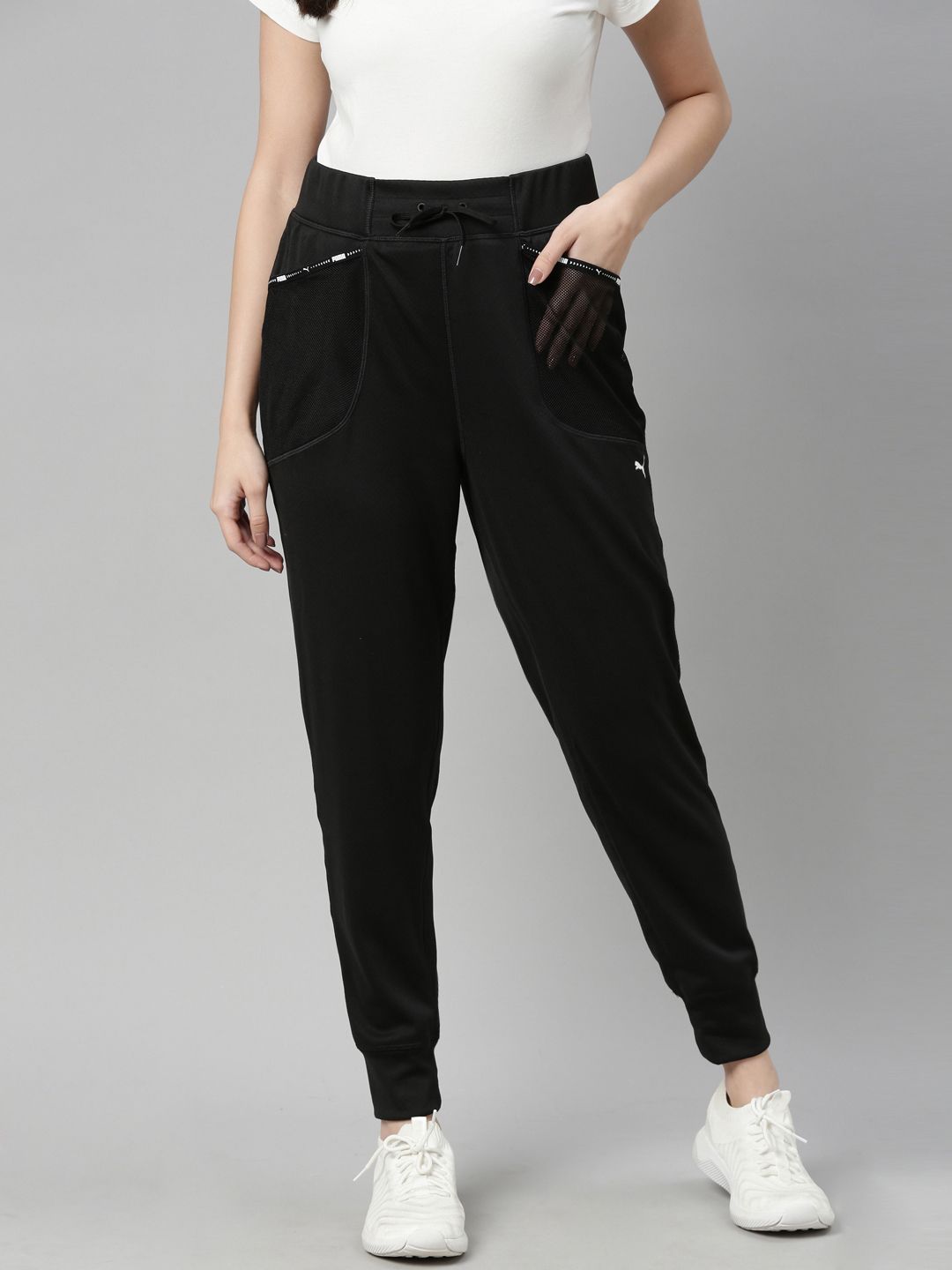 Puma Women Black Train Logo Tapered Fit  DryCell Sweat Joggers Price in India
