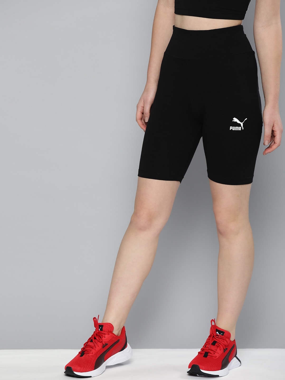 Puma Women Black Solid Regular Fit Classics Tights Shorts Price in India