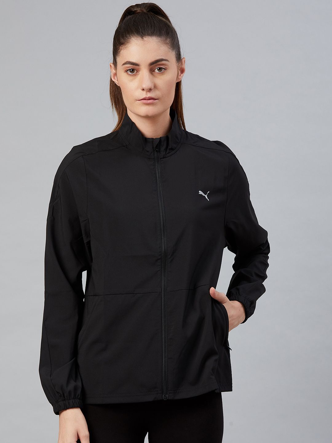 Puma Women Black Solid Favourite Woven Running Jacket Price in India