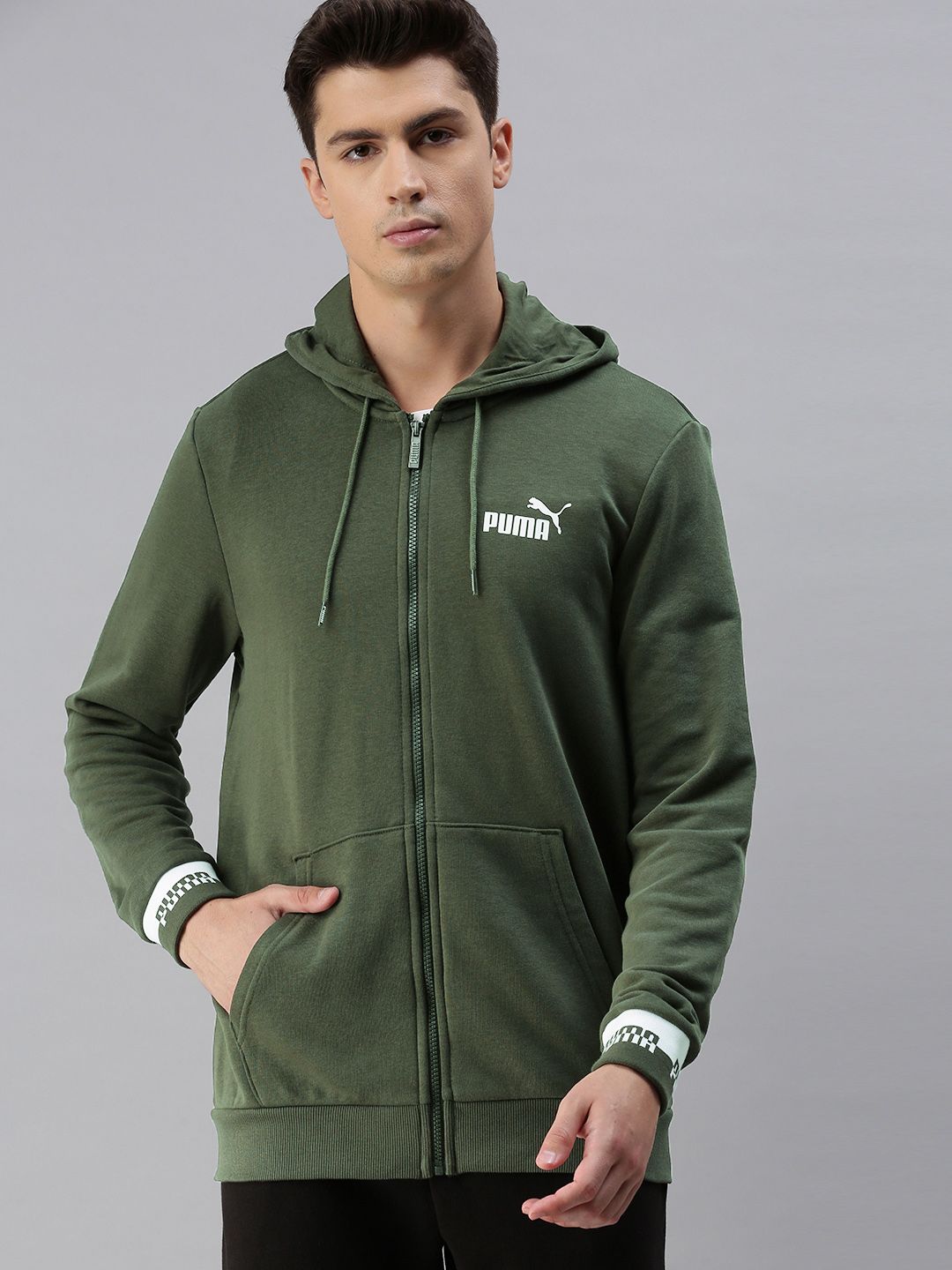 Puma Men Olive Green SAMPLIFIED FZ Hoodie  Sporty Jacket