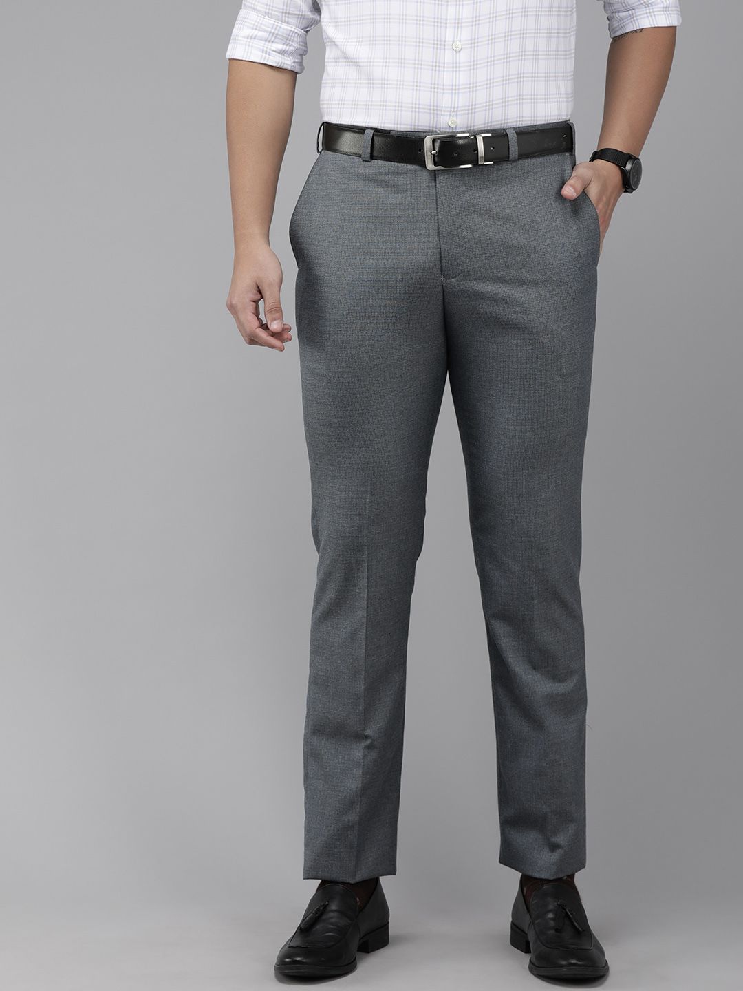 Park Avenue Park Avenue Men Blue Smart Fit Solid Formal Trousers
