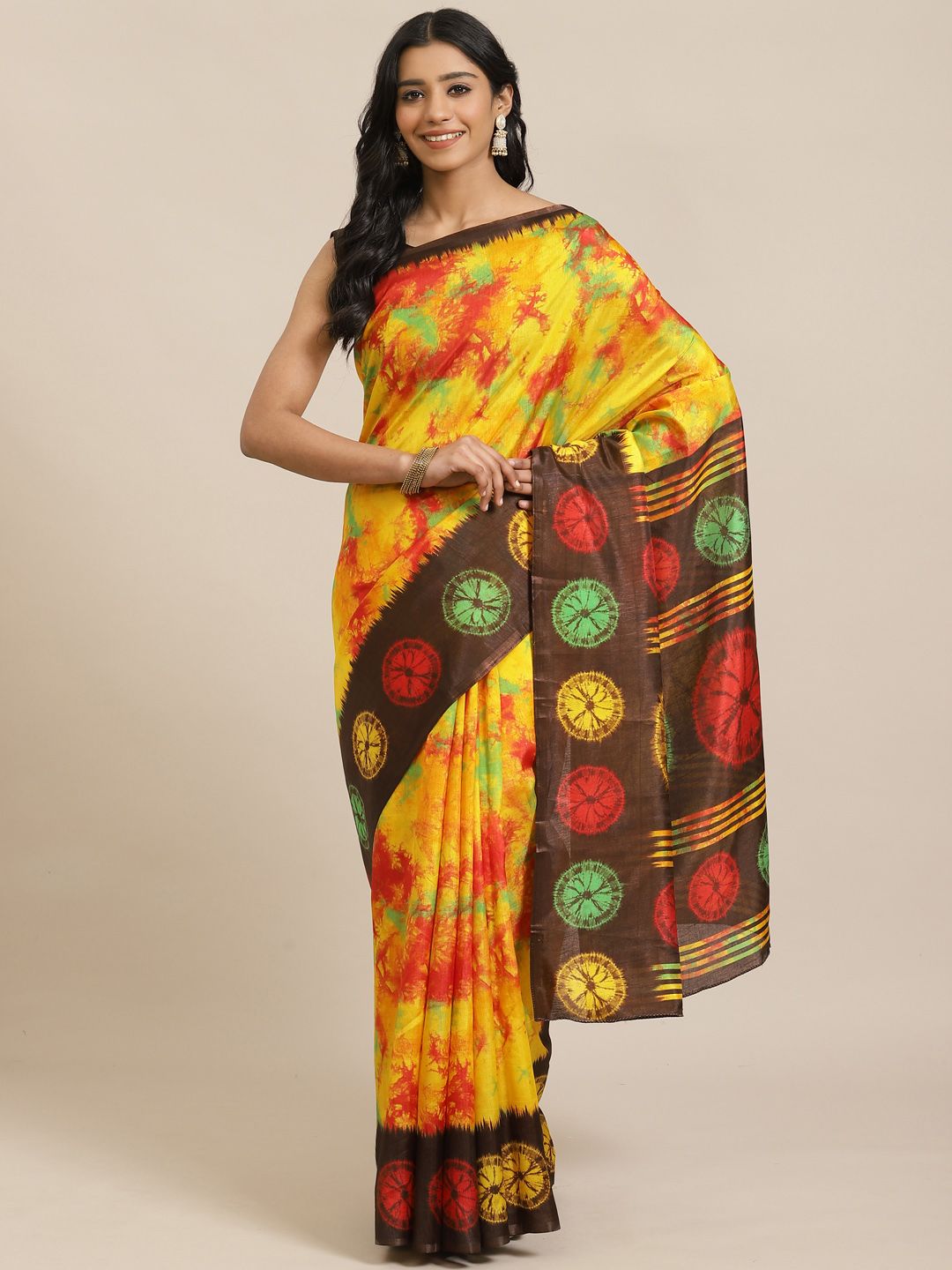 Saree mall Yellow & Red Dyed Saree Price in India