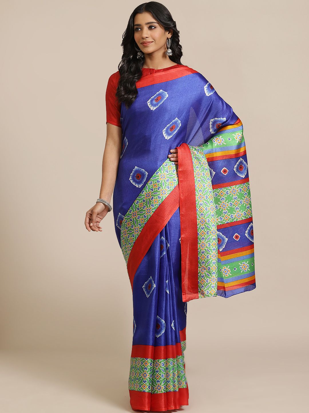 Saree mall Blue & Off-White Dyed Effect Saree Price in India