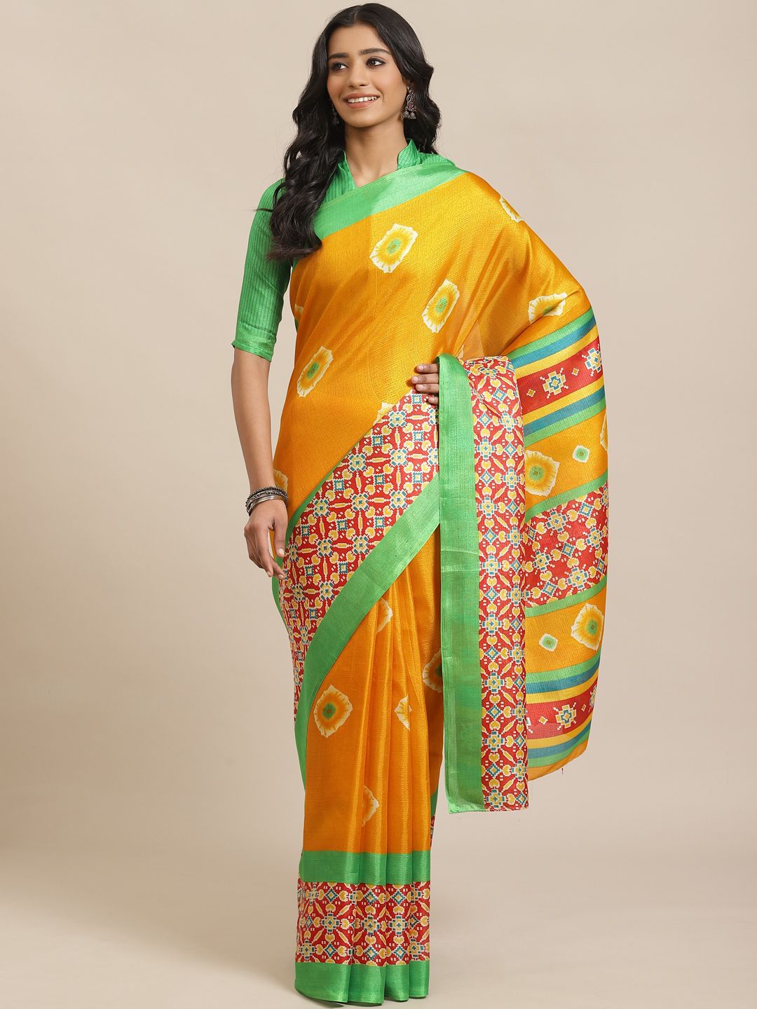 Saree mall Mustard Yellow Dyed Saree Price in India