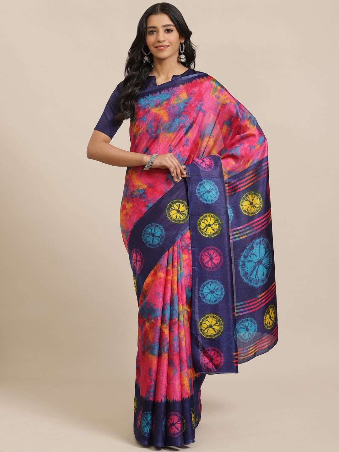 Saree mall Pink & Blue Dyed Saree Price in India