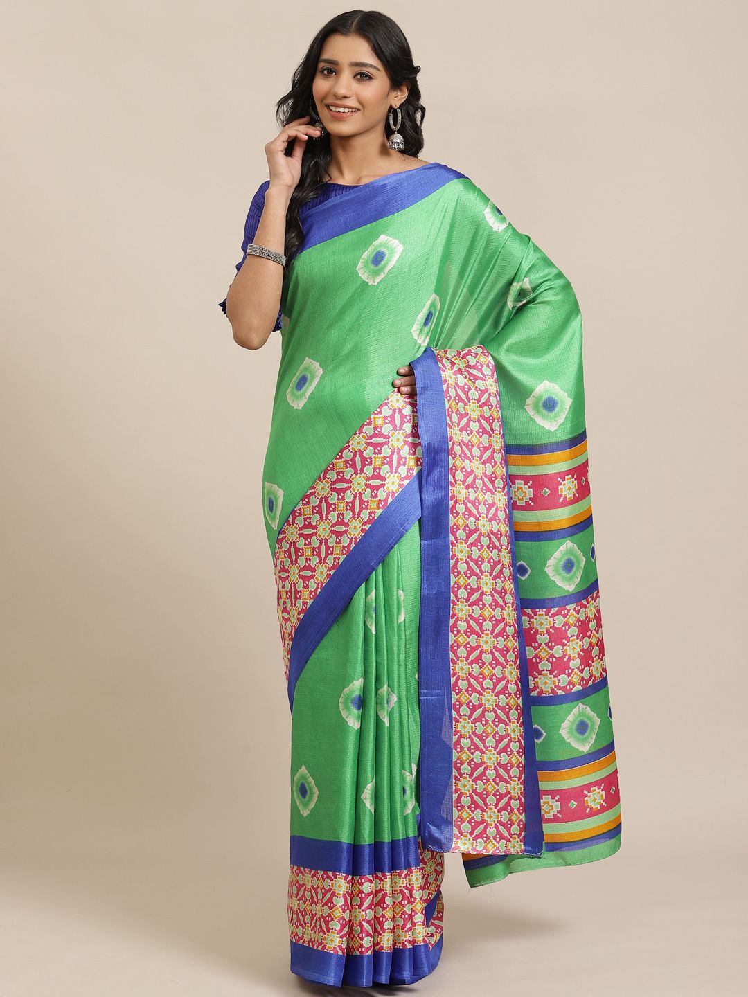 Saree mall Green & White Printed Saree Price in India