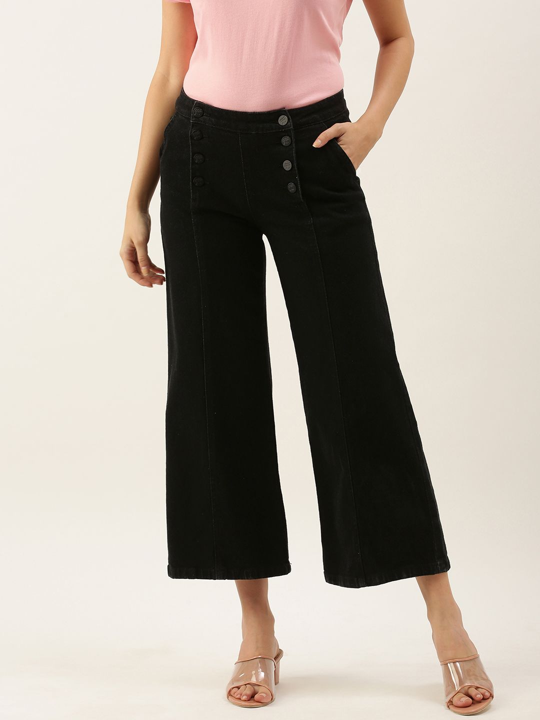 all about you Women Black Flared High-Rise Stretchable Cropped Jeans Price in India