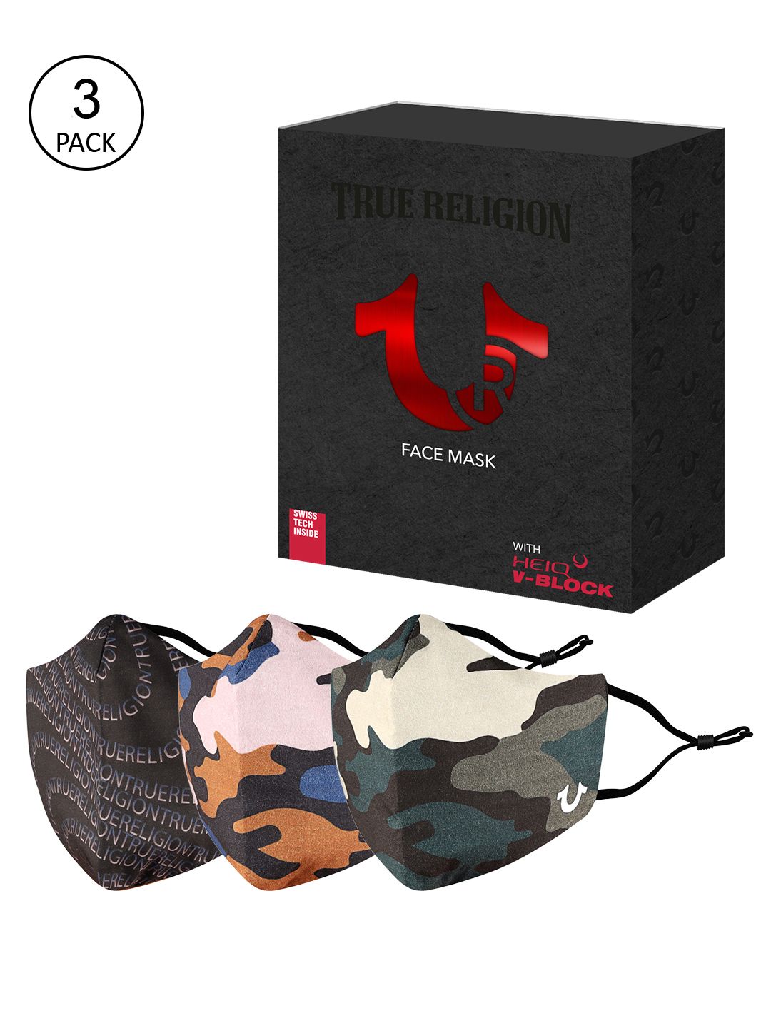 True Religion Unisex Pack of 3 6-Ply Outdoor Face Masks Price in India