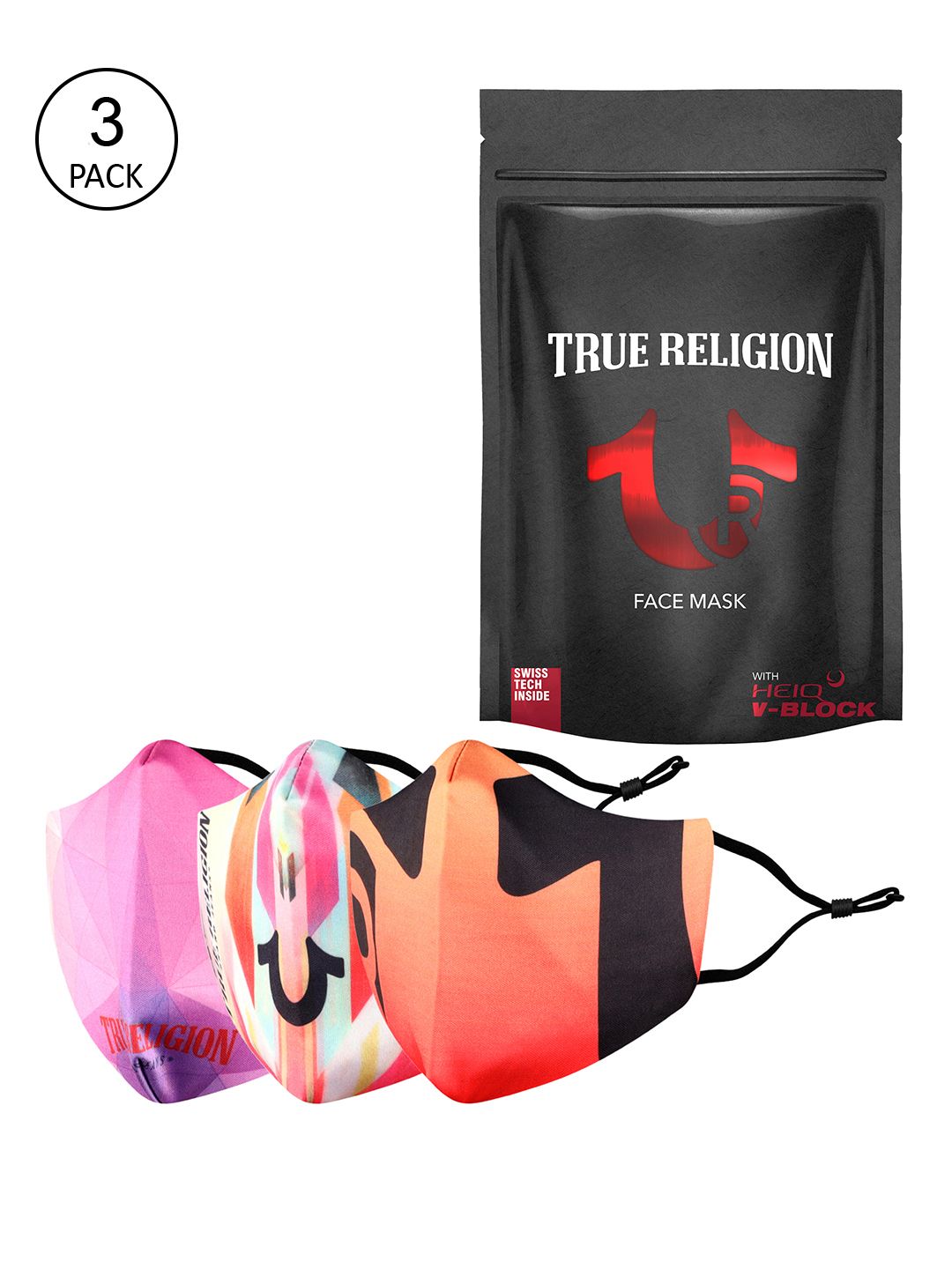 True Religion Unisex Pack of 3 Printed 6-Ply Outdoor Face Masks Price in India