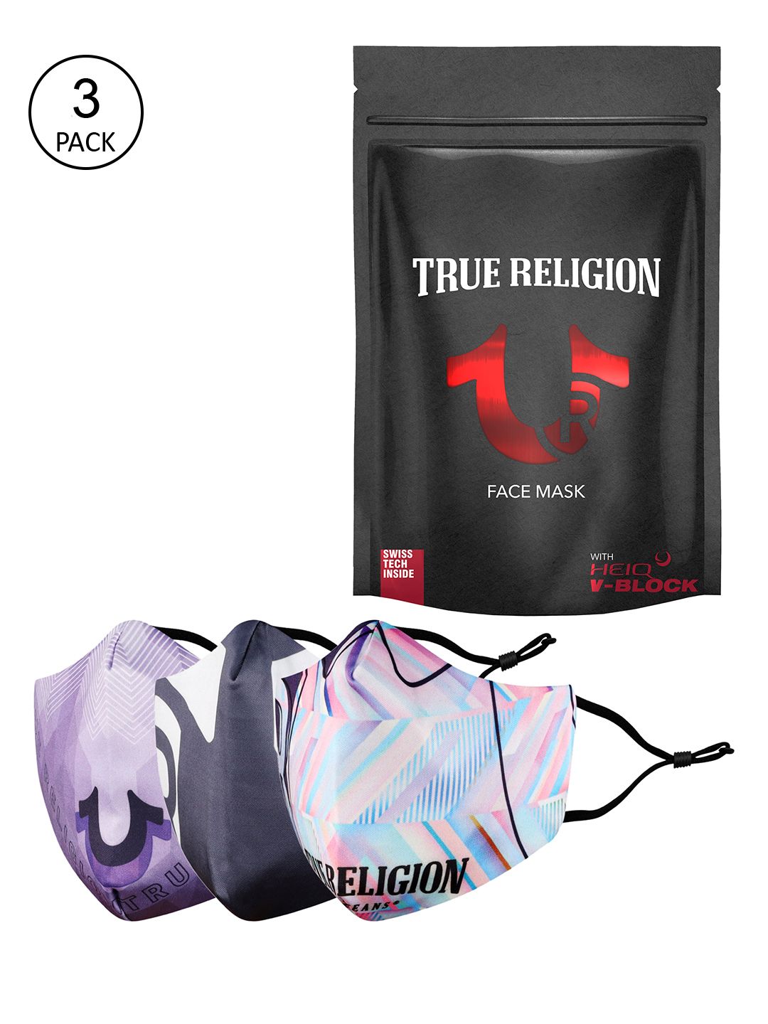 True Religion Unisex Pack of 3 Printed 6-Ply Outdoor Face Mask Price in India