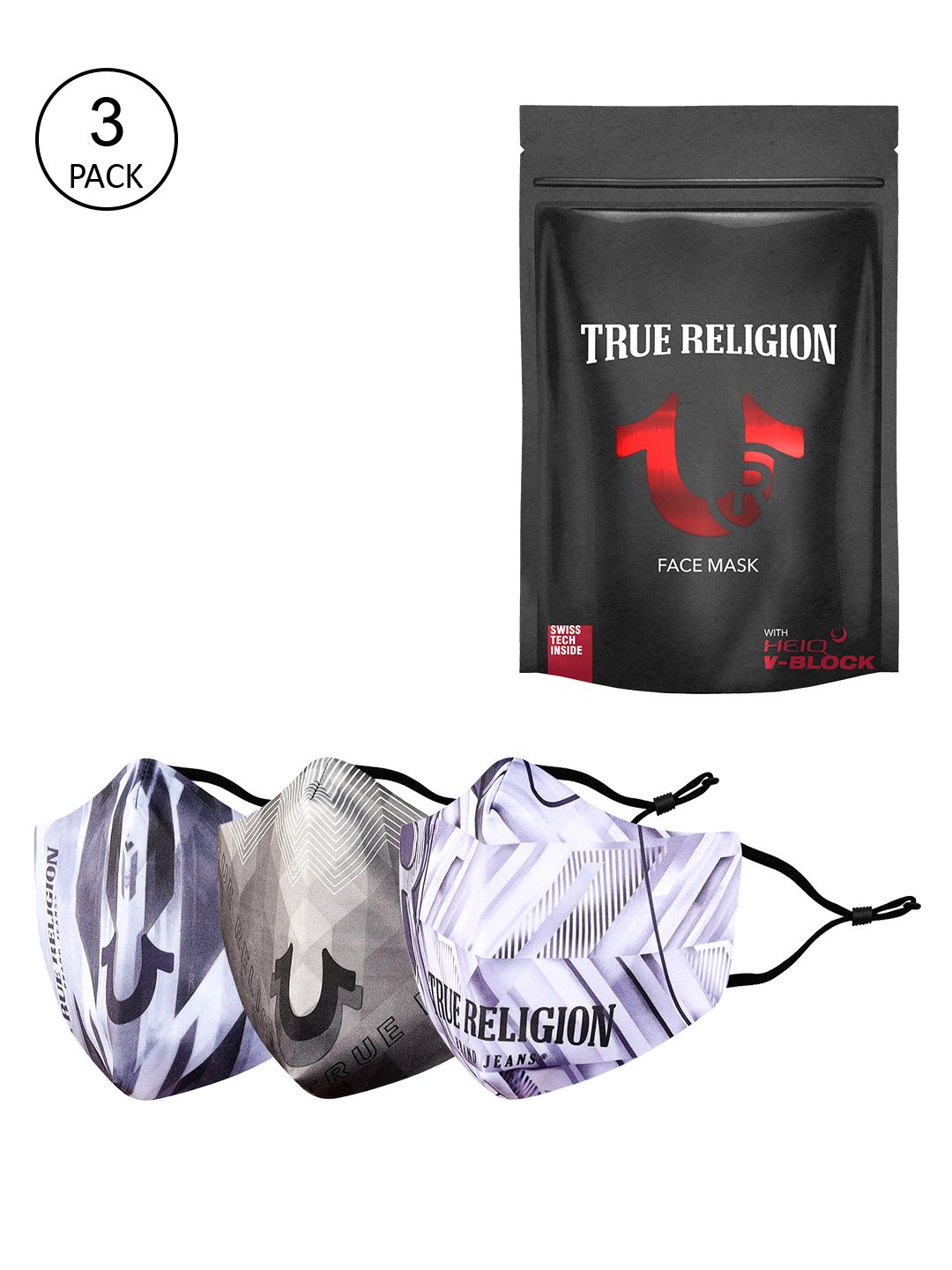 True Religion Unisex Pack of 3 Printed 6-Ply Anti-Pollution Reusable Cloth Mask Price in India