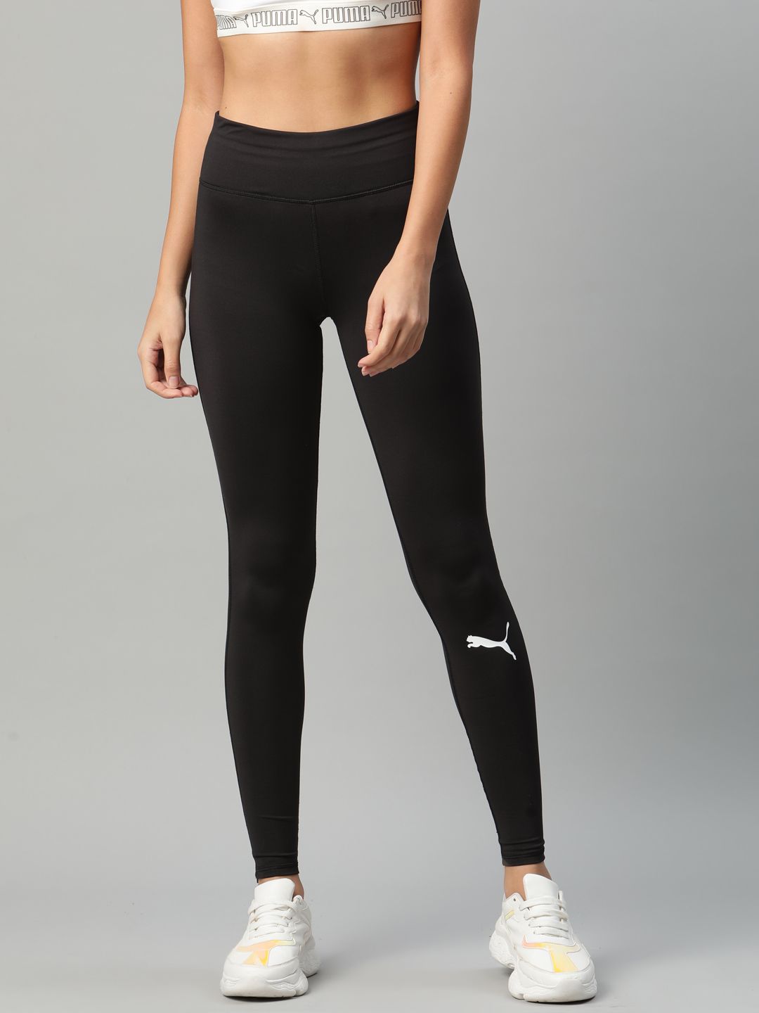 Puma Women Black Solid Cross The Line Full Length Track and Field Tights Price in India