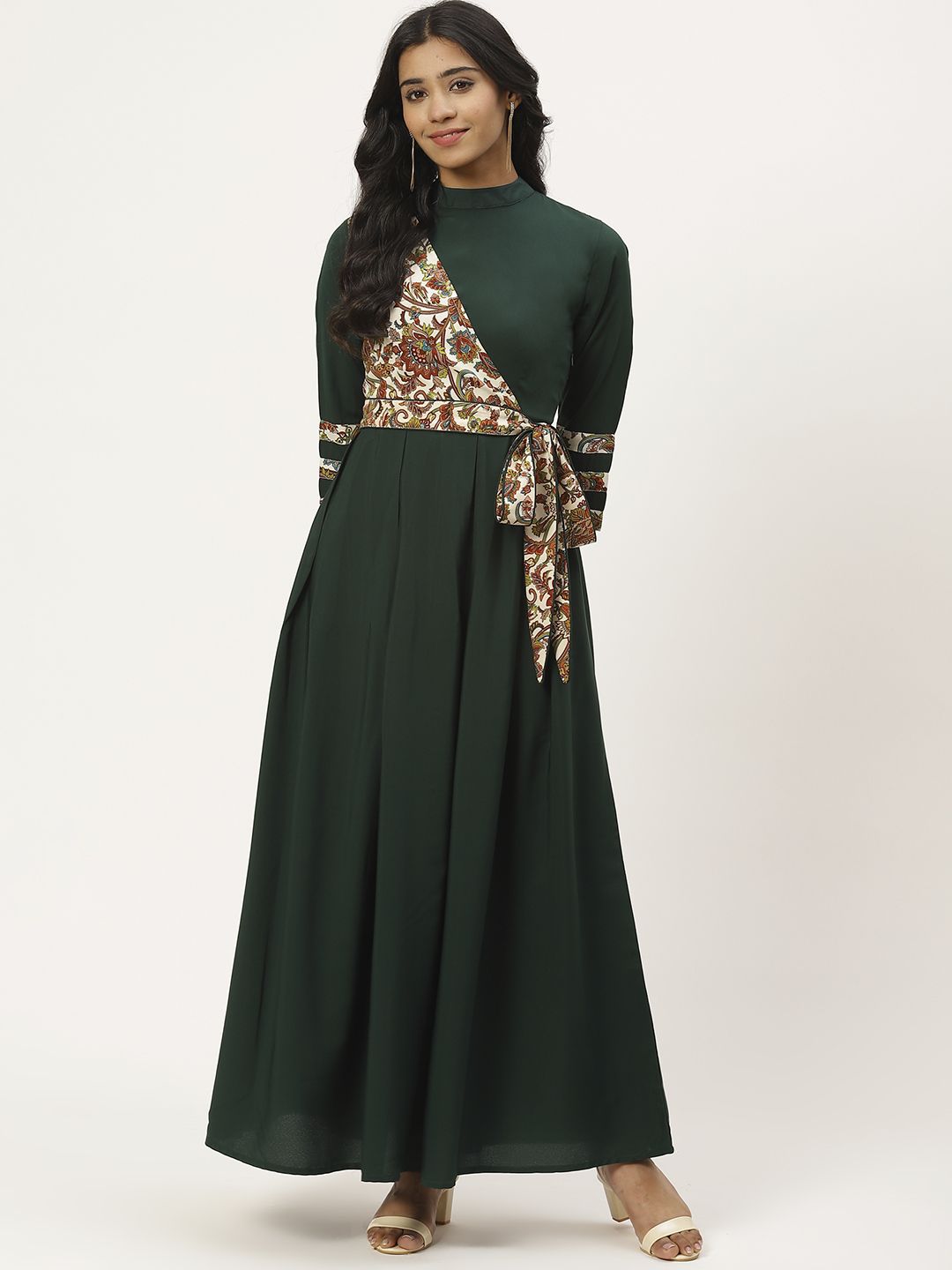 Cottinfab Women Green Solid Maxi Dress Price in India