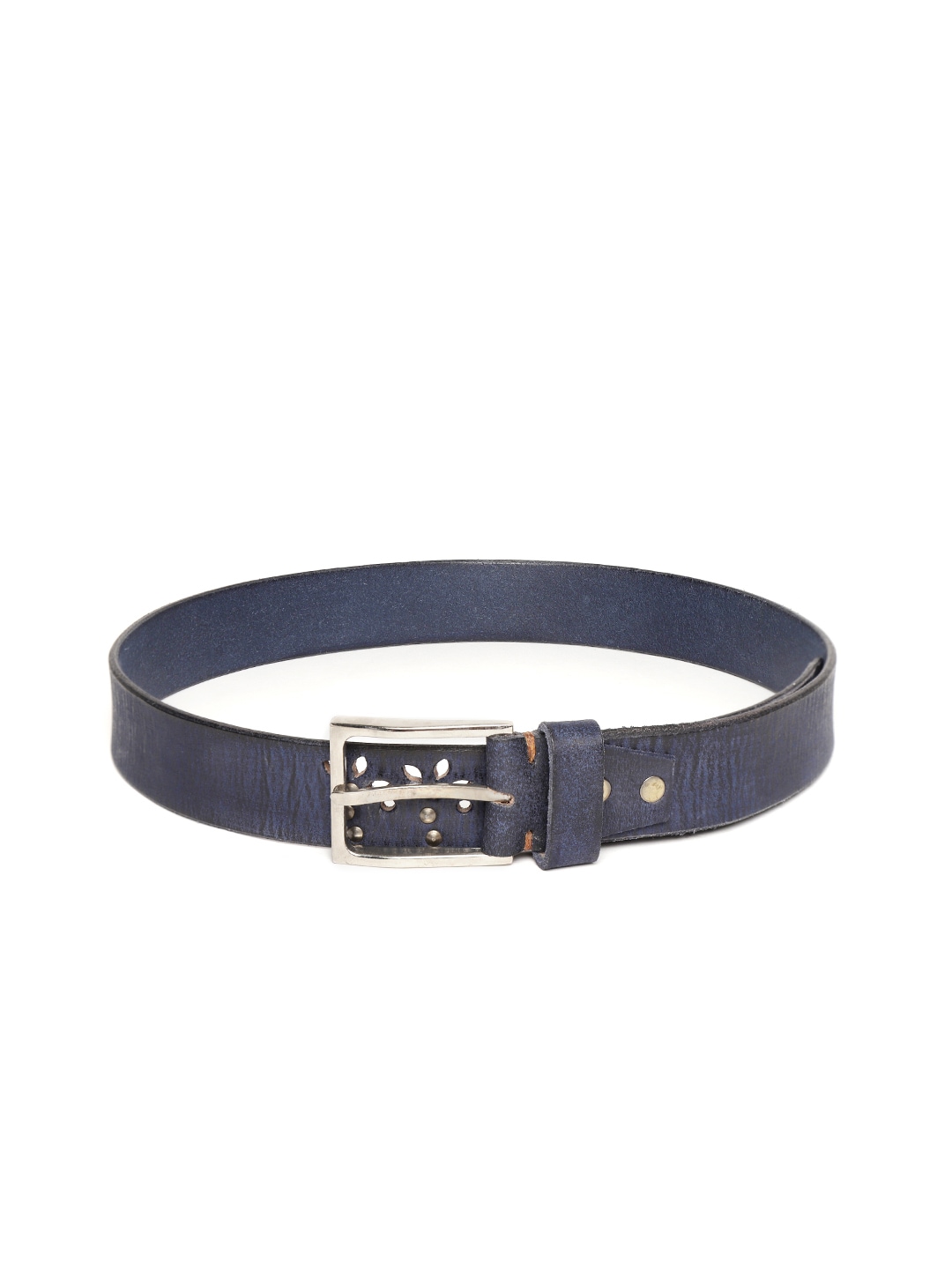 SASSAFRAS Women Navy Blue & Black Printed Leather Belt with Studded & Laser Cut Detail Price in India