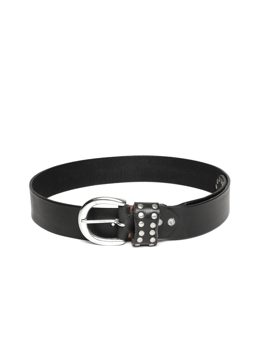 SASSAFRAS Women Black Solid Leather Belt with Studded Detail Price in India
