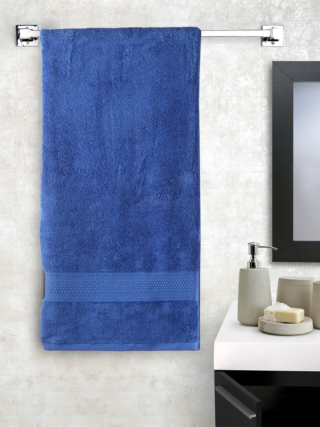 BOMBAY DYEING Blue Solid 650 GSM Bath Towel Price in India
