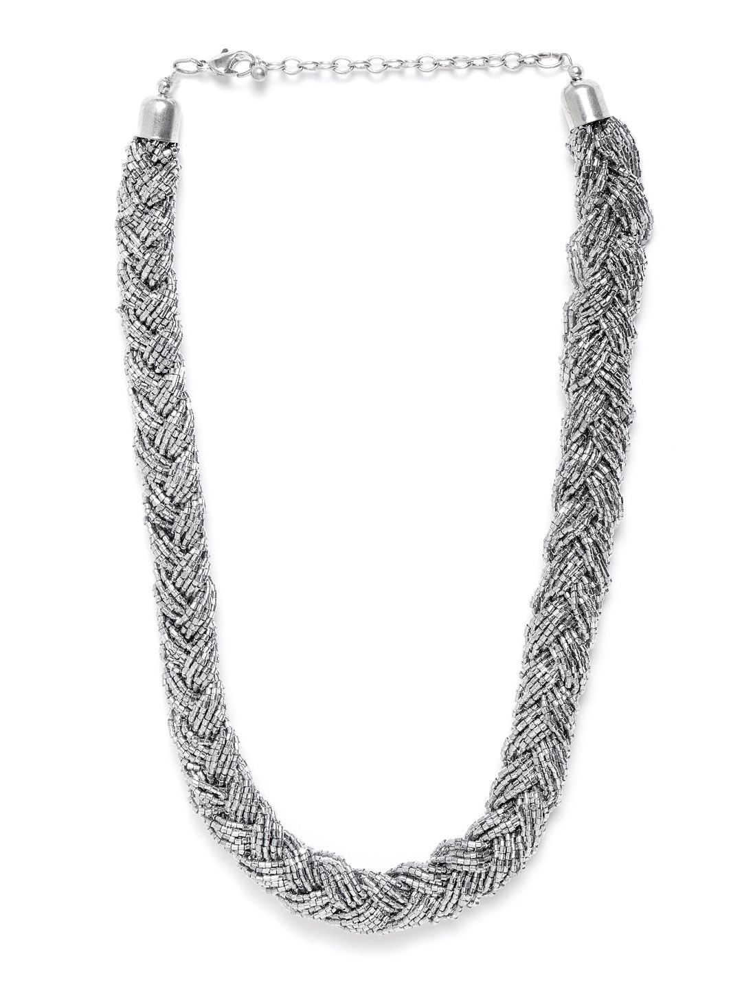 RICHEERA Silver-Toned Glass Beaded Statement Braided Necklace Price in India