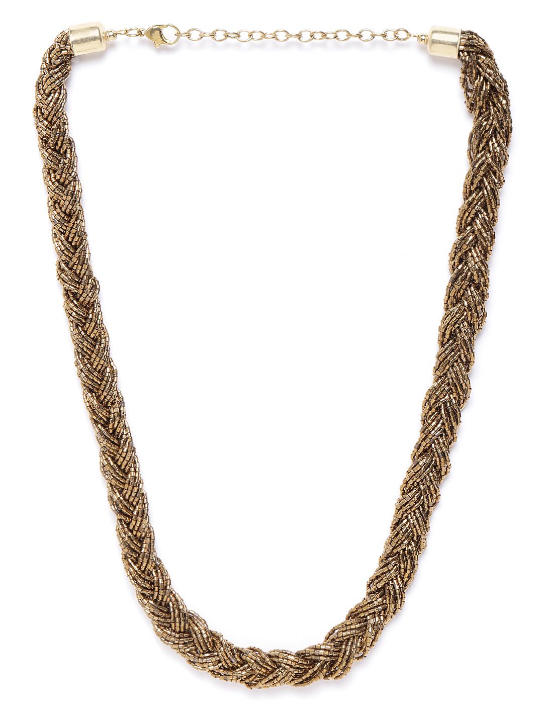 RICHEERA Gold-Toned Glass Beaded Statement Braided Necklace Price in India