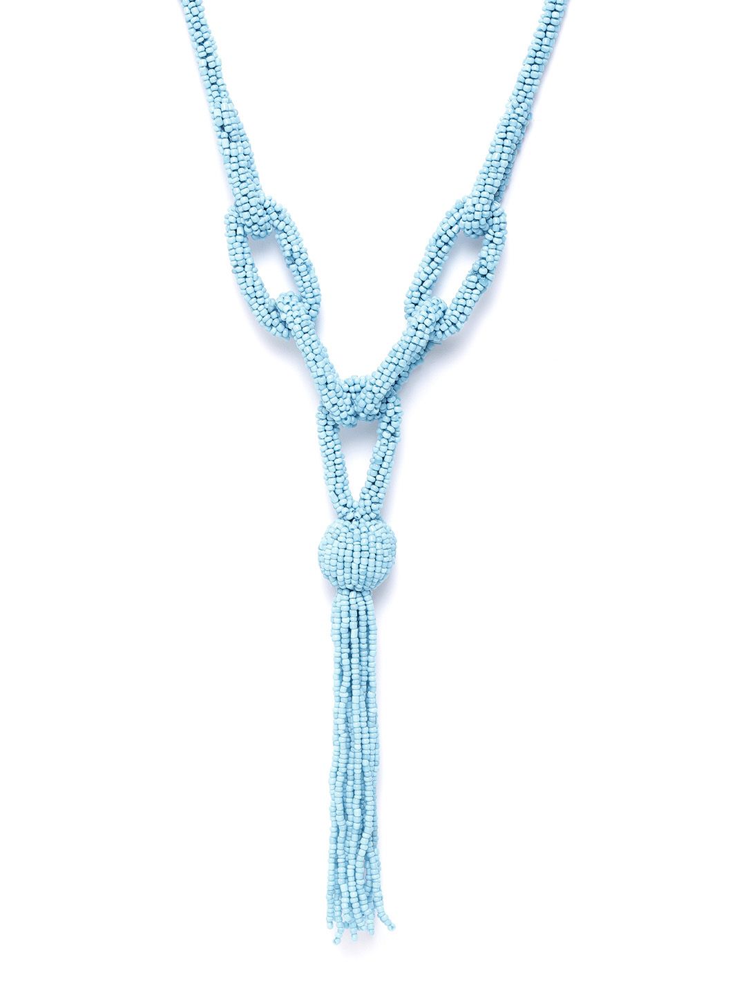 RICHEERA Blue Beaded Tasselled Necklace Price in India