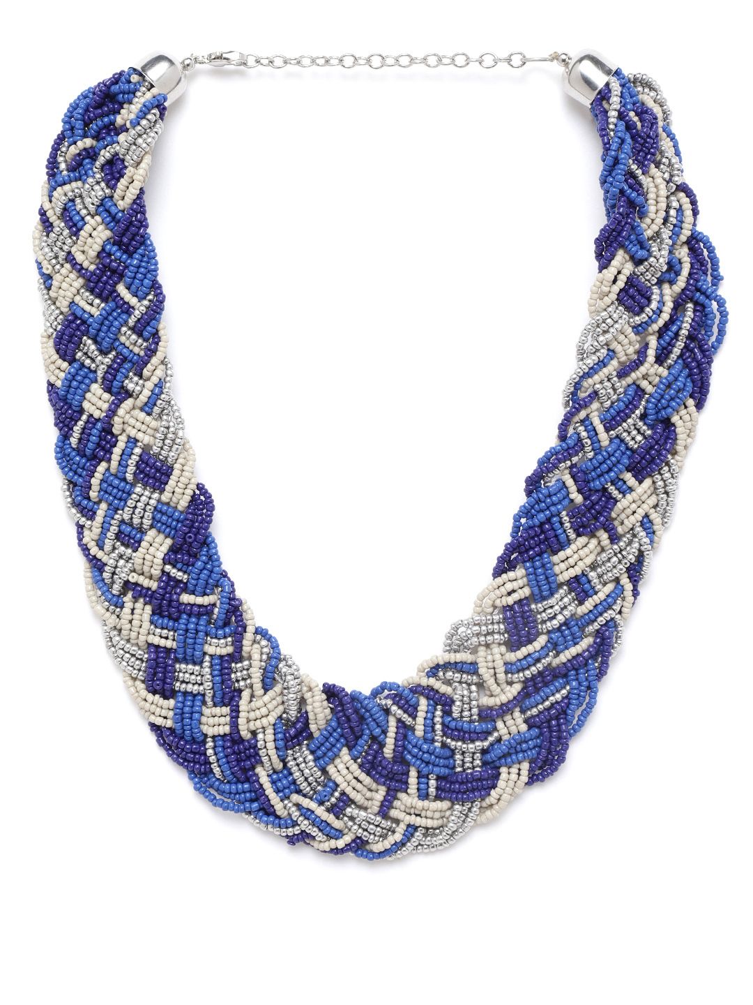 RICHEERA Blue & Off-White Silver-Plated Beaded Braided Necklace Price in India