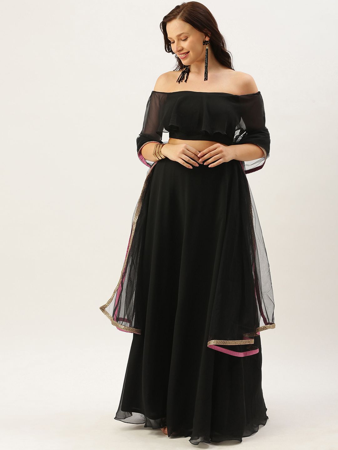 EthnoVogue Black Made To Measure Lehenga with Blouse