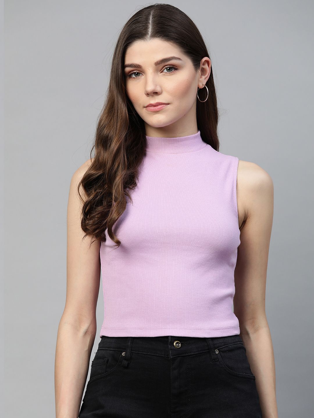 VividArtsy Women Lavender Ribbed Crop Top