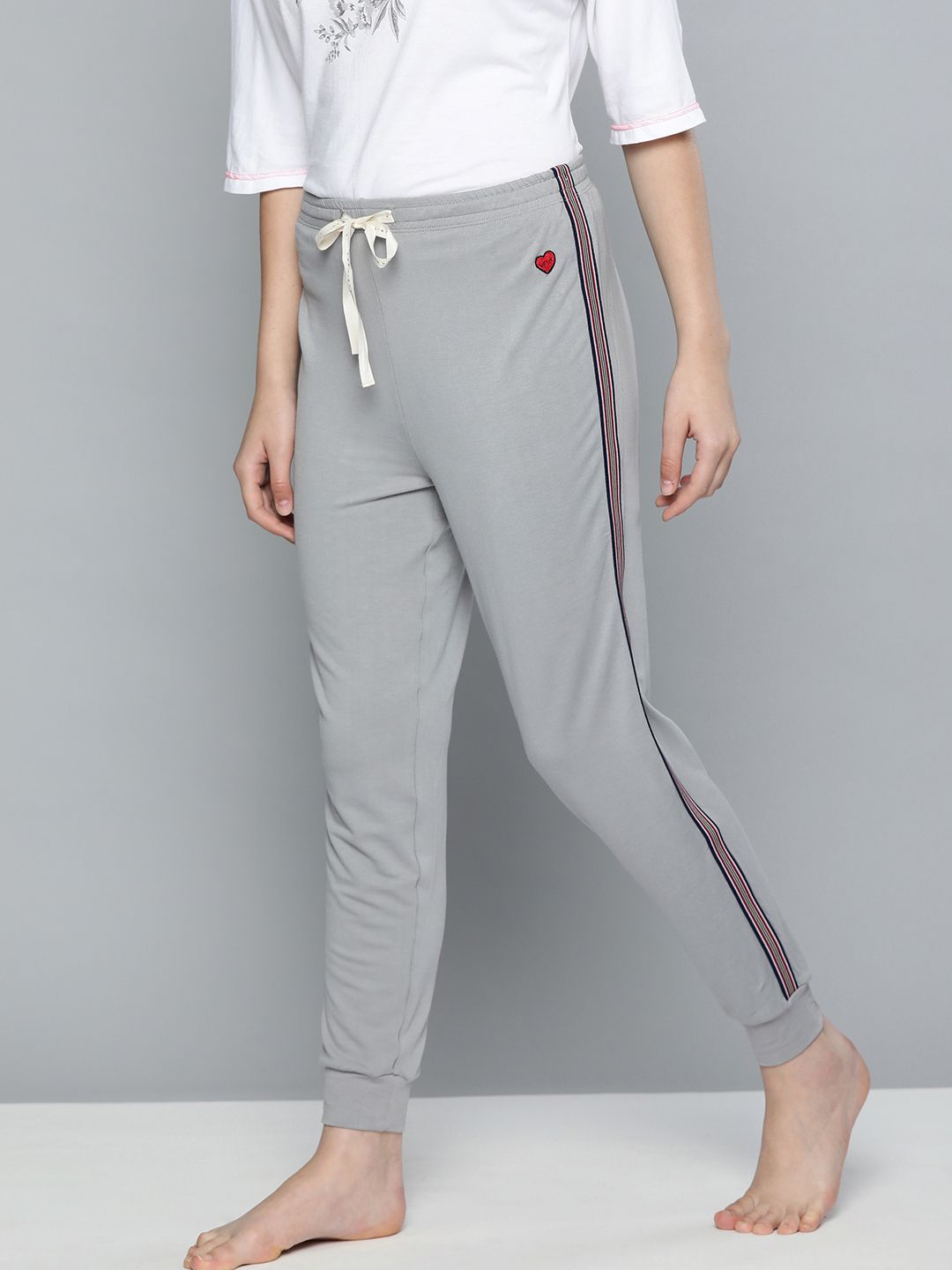 Chemistry Woman's Grey Solid Lounge Joggers with Side Stripes Price in India