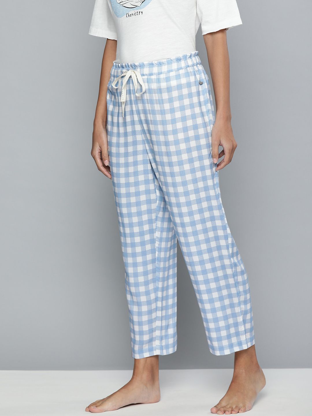 Chemistry Woman's Blue and White Checked Lounge Pants Price in India