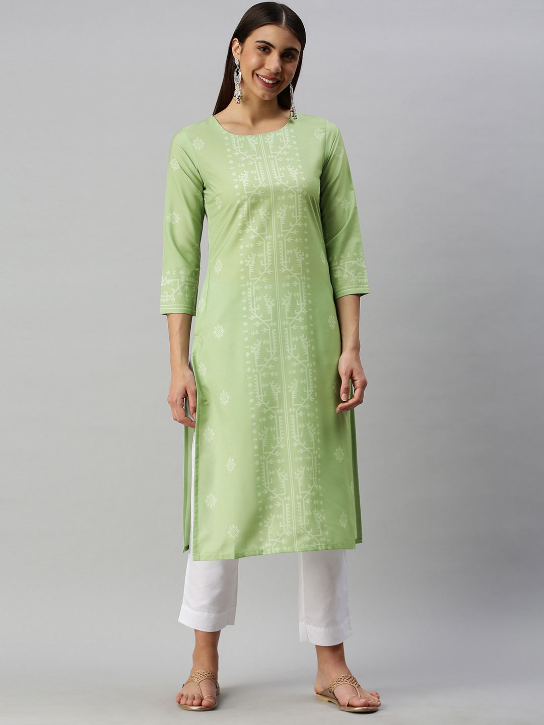 AHIKA Women Green Geometric Printed Kurta