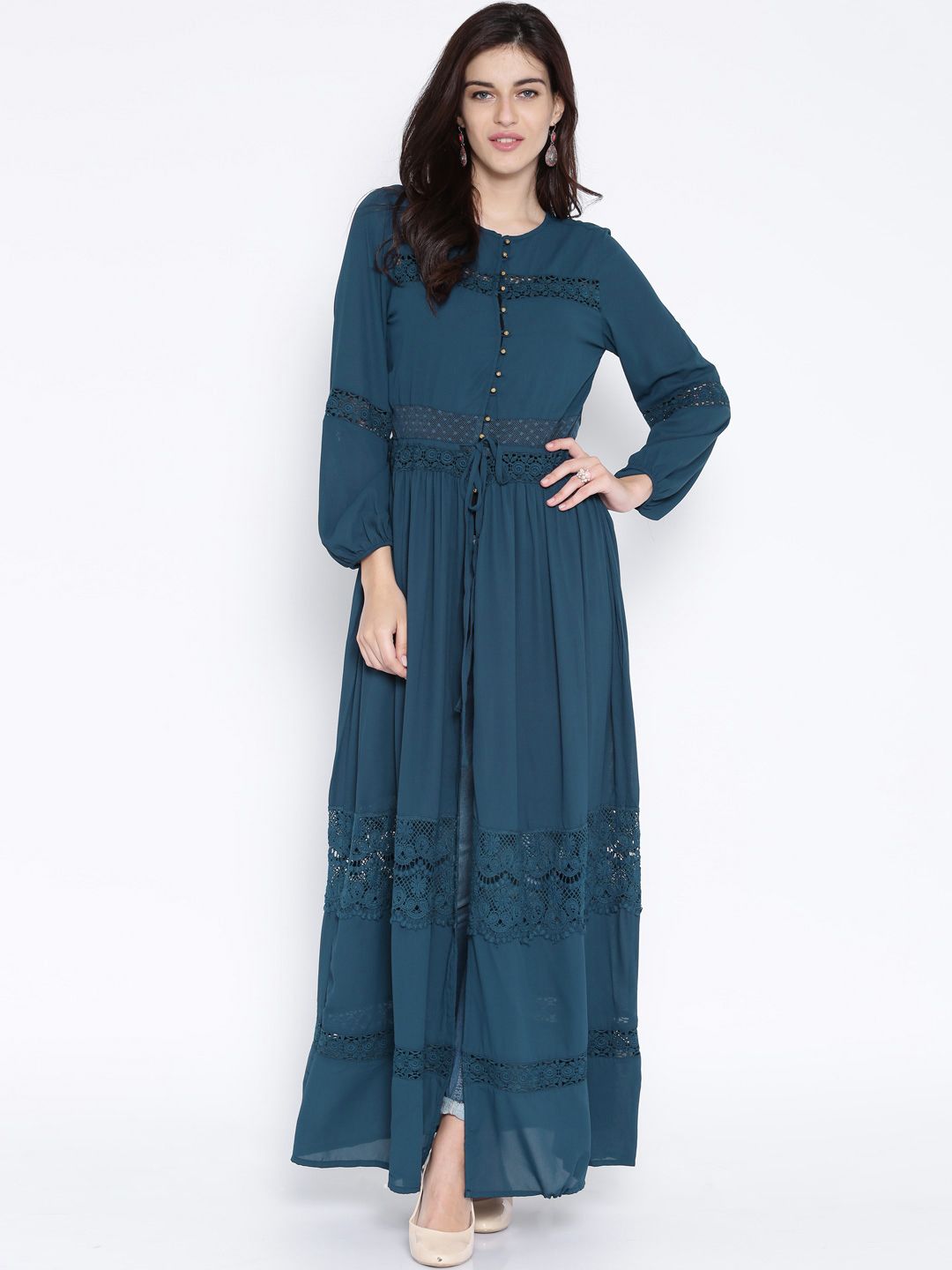 Tokyo Talkies Teal Green Semi-Sheer Polyester Maxi Top