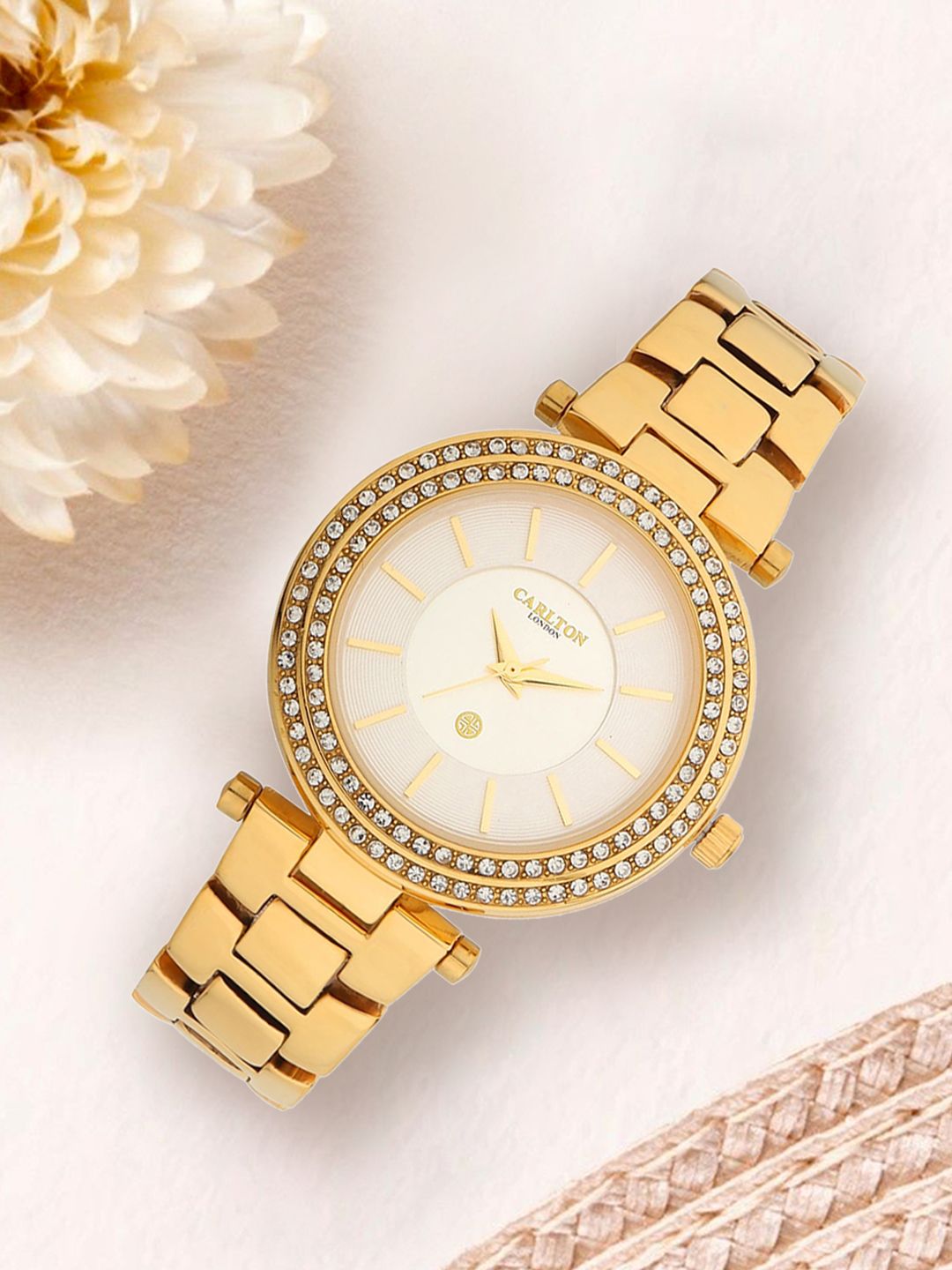 Carlton London Women Gold-Toned & White Analogue Watch CL040GSLG Price in India