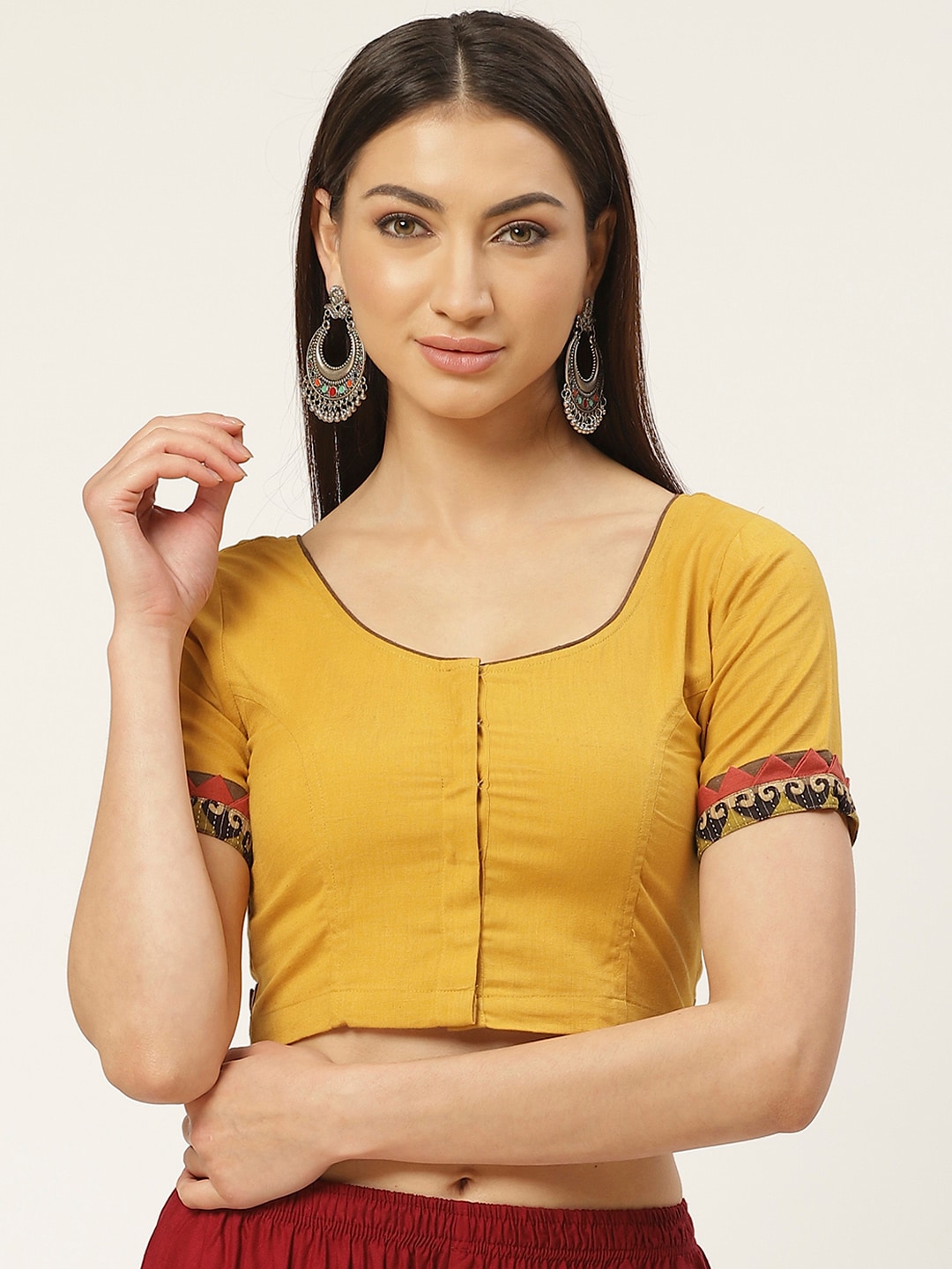 Molcha Mustard Yellow Pure Cotton Solid Saree Blouse Price in India