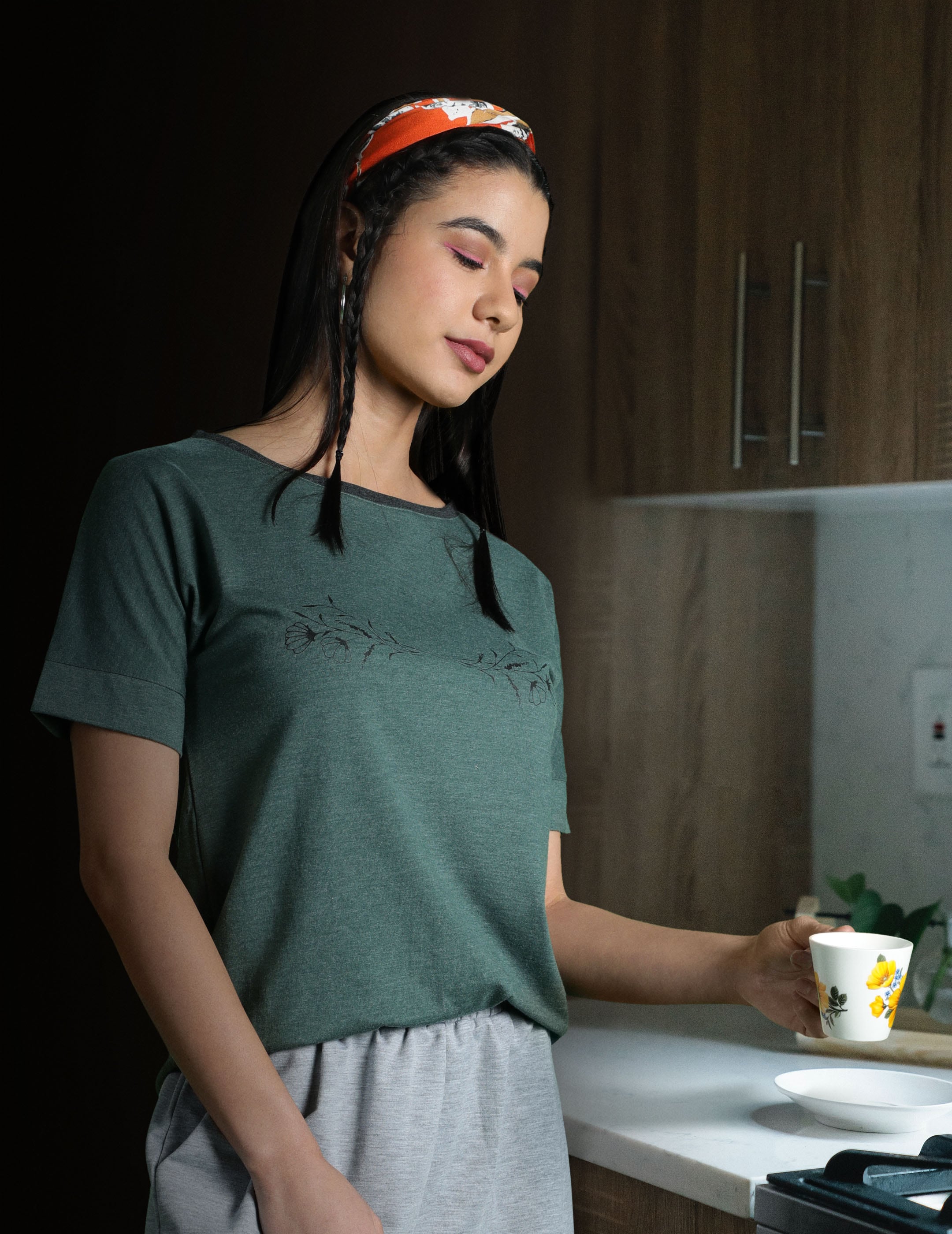 Amante Women Green Solid Lounge T-Shirt Price in India