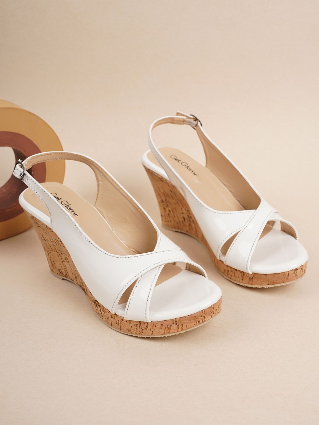 Get Glamr Women White & Beige Solid Peep Toes Price in India