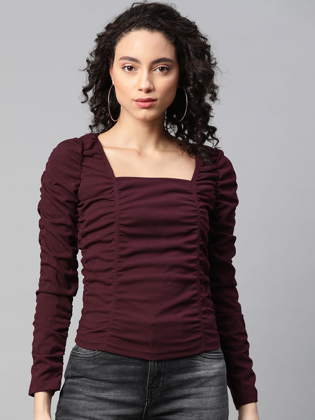 plusS Burgundy Ruched Fitted Top