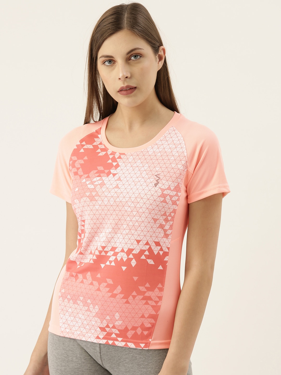 Campus Sutra Women Peach-Coloured Printed Round Neck T-shirt Price in India