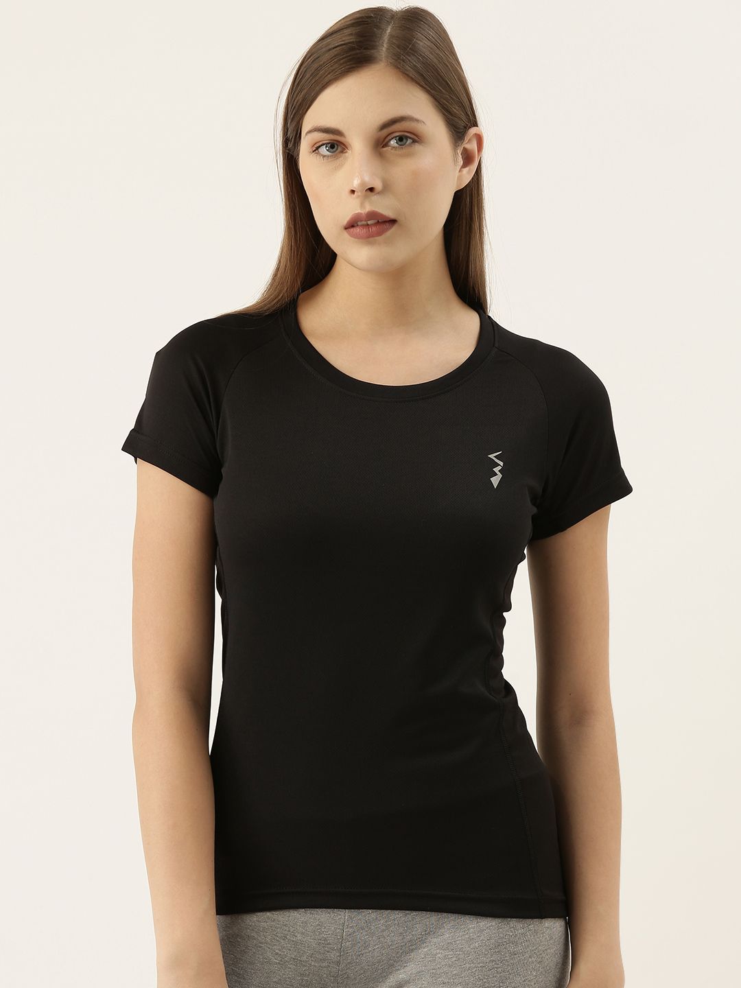 Campus Sutra Women Black Solid Round Neck T-shirt Price in India